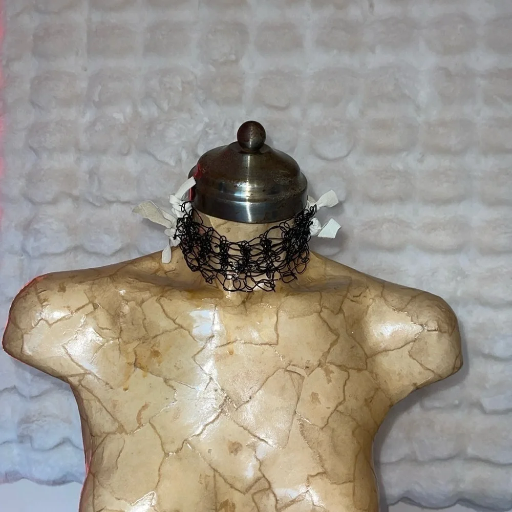 HANDCRAFTED hand knitted wire necklace or bracelet by me with leather straps NWT - Picture 3 of 15